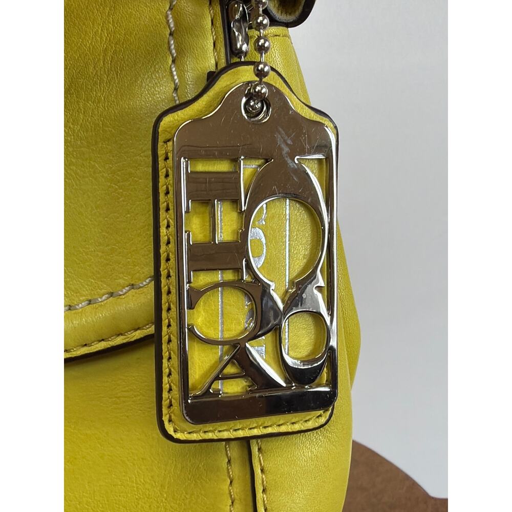 NWT Coach Yellow Leather Crossbody Bag Front Clasp Tassels Silver Hardware Purse - Picture 4 of 13
